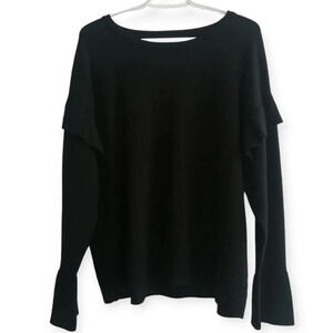 Bardot Boat Neck Black Sweater Ruffle Bell Sleeves Wool Blend Size 6